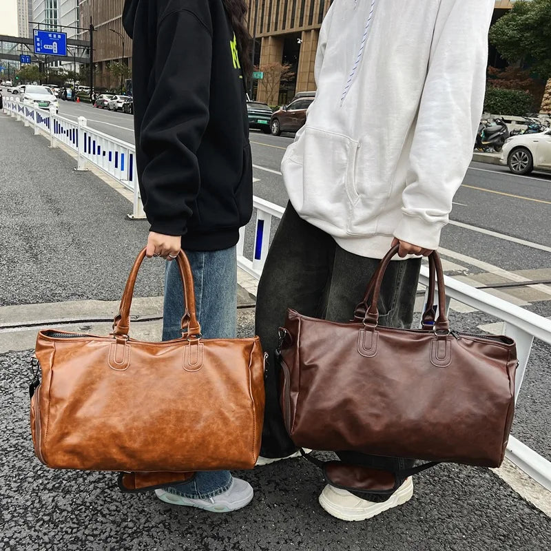 Large Capacity PU Fitness Bag Fashionable Travel Bag Short Trip Business Trip Luggage Bag Sports Yoga Storage Bag Unisex