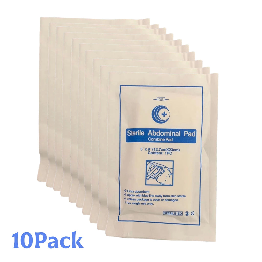 10Pack Non-Woven Sterile Abdominal Pads 12.7x22.86 cm Highly Absorbent Hemostatic First Aid Dressing for Wound Care
