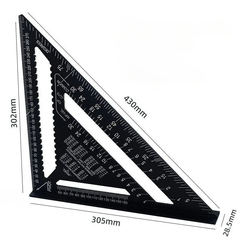Triangle Angle Ruler 12 inch Metric Aluminum Alloy Angle Protractor Triangular Measuring Ruler Woodwork Speed Square Triangle