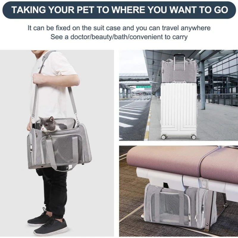 M/L Size Pet Carrier for Cats Dogs Puppies up to 13/15 Lbs Pink/Blue/Grey TSA Airline Approved Soft Sided Collapsible Travel