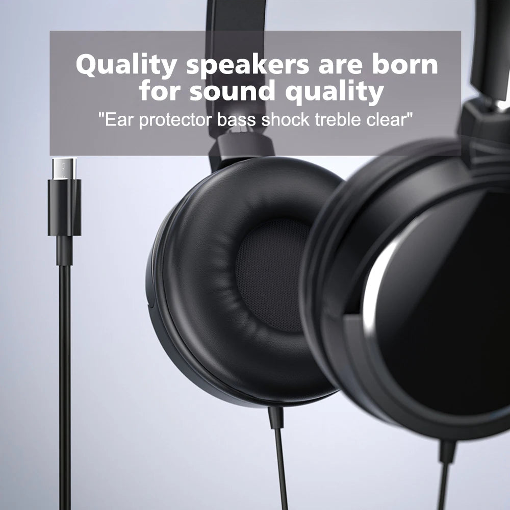 3.5mm/Type-C Wired Headphones Noise Cancelling Business Over Ear Headset Flexible Adjustable Stereo Earphones for PC MP3 Mobile