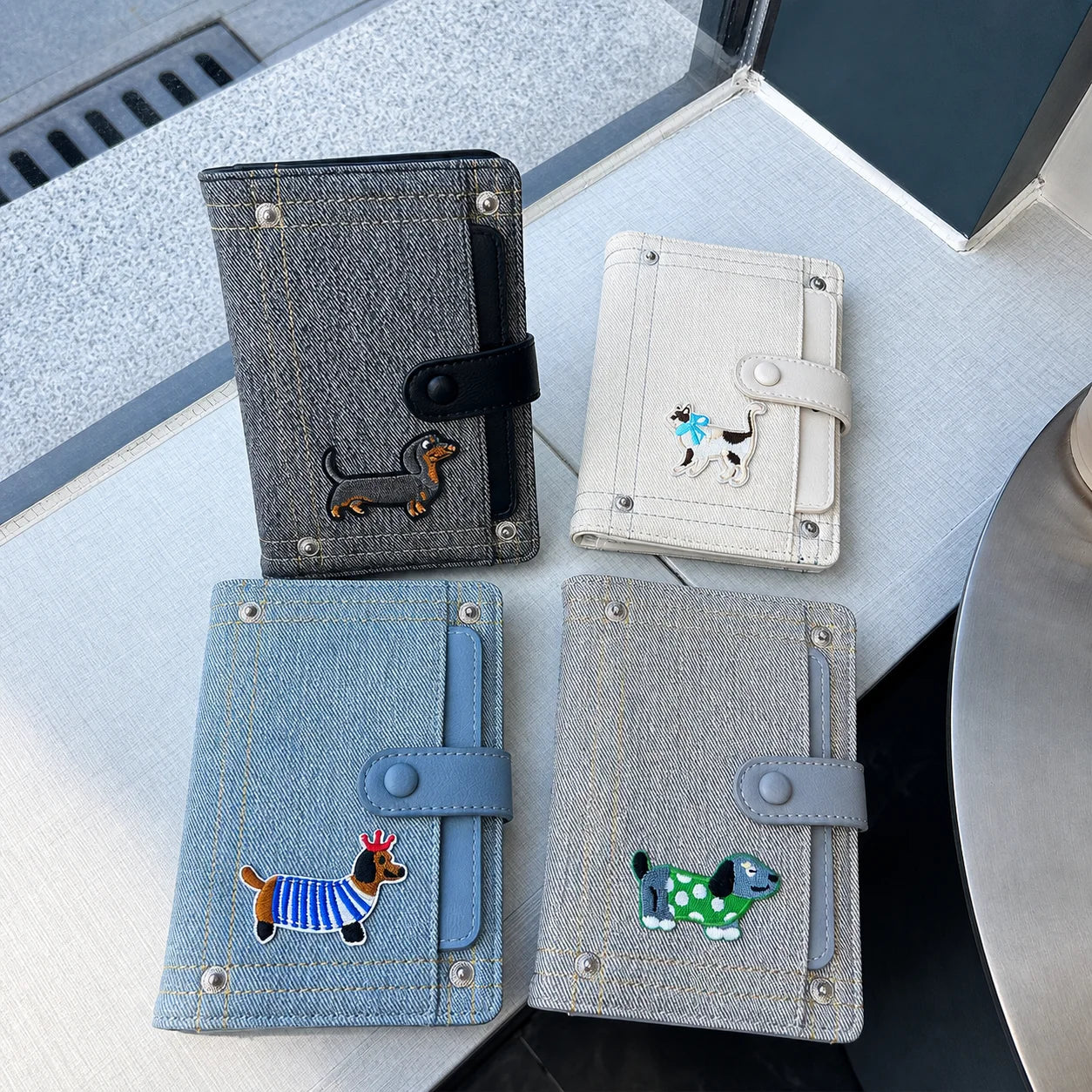 Card And ID Holder Cute PU Leather Document Holder Denim Travel Wallet Decorative Embroidery Passport Organizer For Document