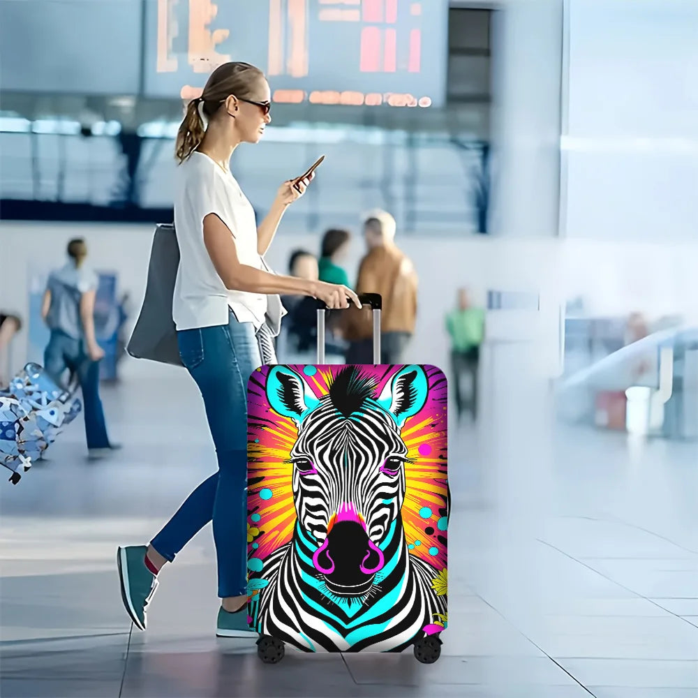 1PC Zebra Pop Art Luggage Cover for luggage sizes 18 – 32 inches; dust and elastic travel accessories to protect your luggage