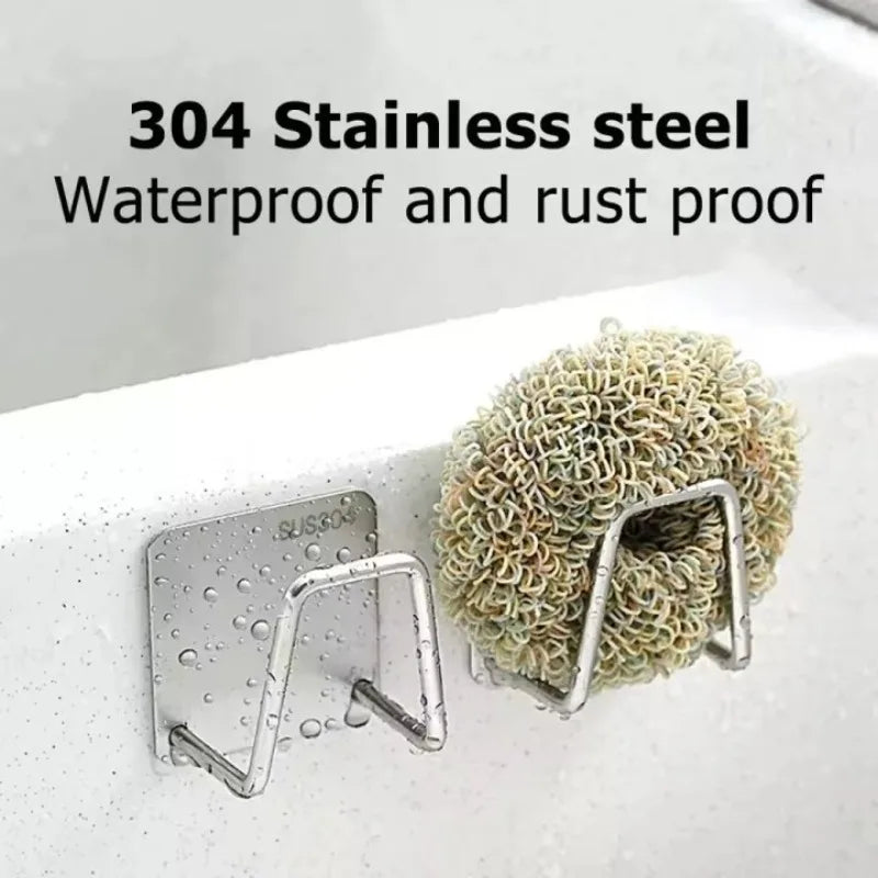 Kitchen Sponges Holder Self Adhesive Sink Sponges Drain Drying Rack Stainless Steel Storage Holder Kitchen Accessories