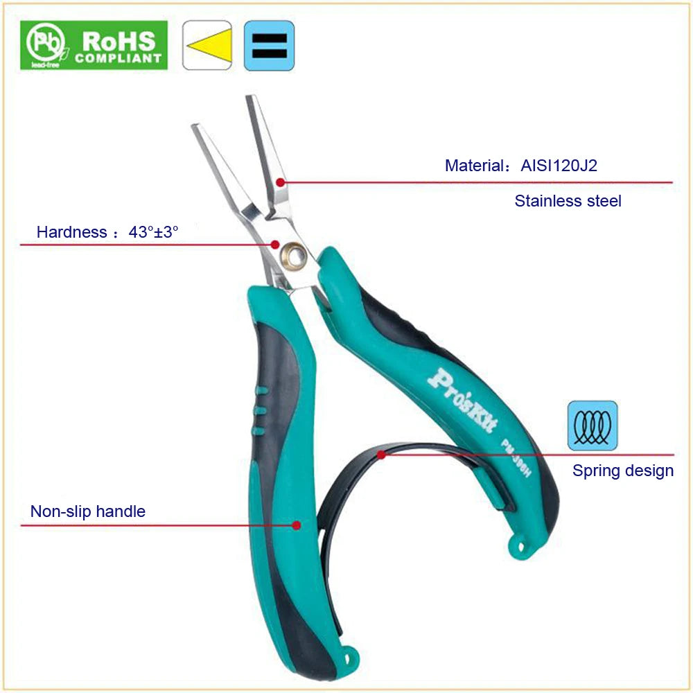 Pro'sKit PM-396H/I Flat Nose Plier Stainless Steel Flat Pliers Mini Anodontia Vise Pointed Nose Plier For Electronic Repair