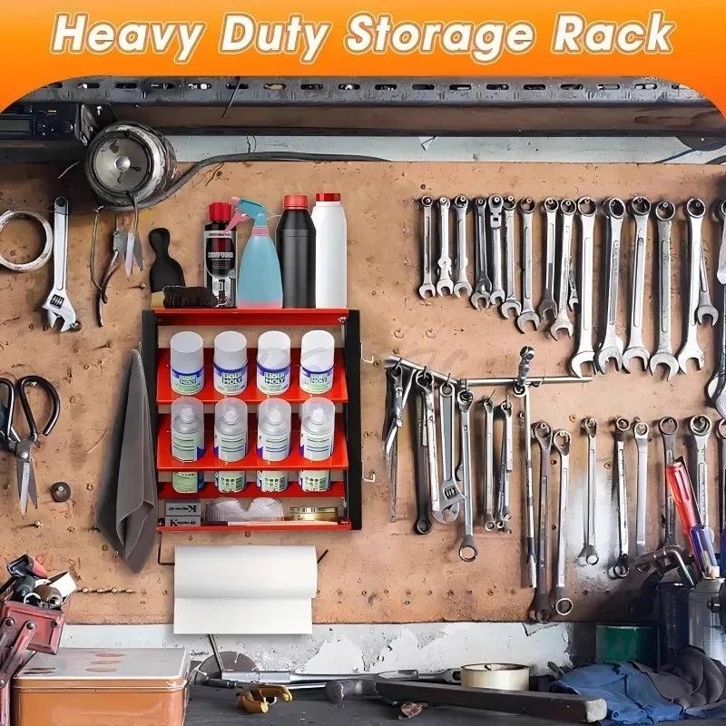 Steel Wall Mounted Spray Bottle Holder with Tissue Holder Practical Tool Storage Rack Suitable for Garage Studios