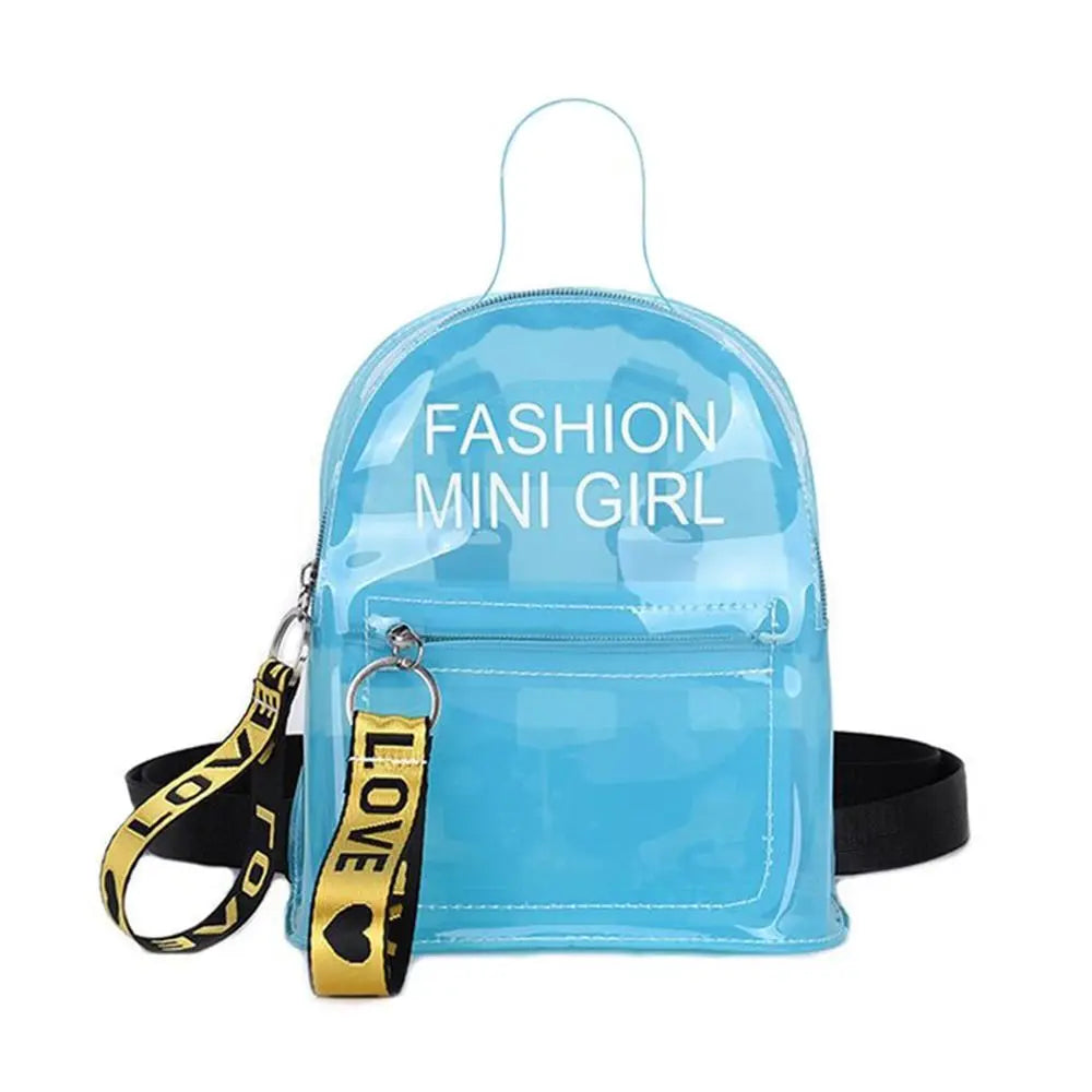 Transparent Laser Backpack for Women Candy Color Letter Fashion Mini Shoulder Bag PVC Jelly Small Schoolbag