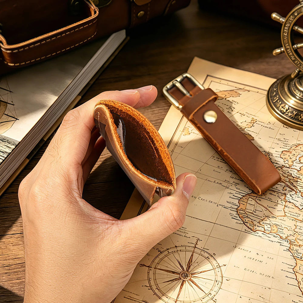 Vintage Crazy Horse Genuine Leather Luggage Tag Privacy Cover ID Address Label Adjustable Strap Suitcase Baggage Travel Accessor