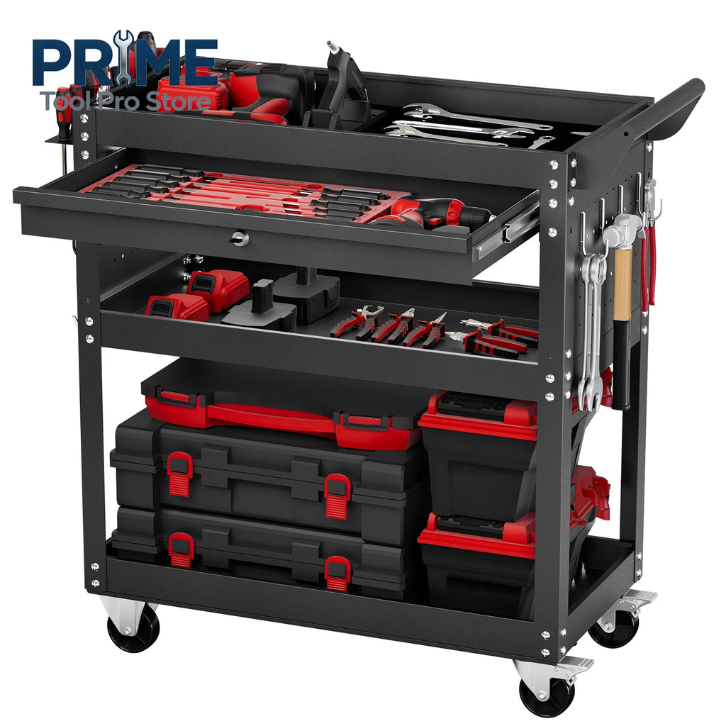 VEVOR 4-Tier Rolling Tool Cart on Wheels Mechanic Cart with Drawer & Pegboard Tool Storage Organizerfor Garage Repair Shop
