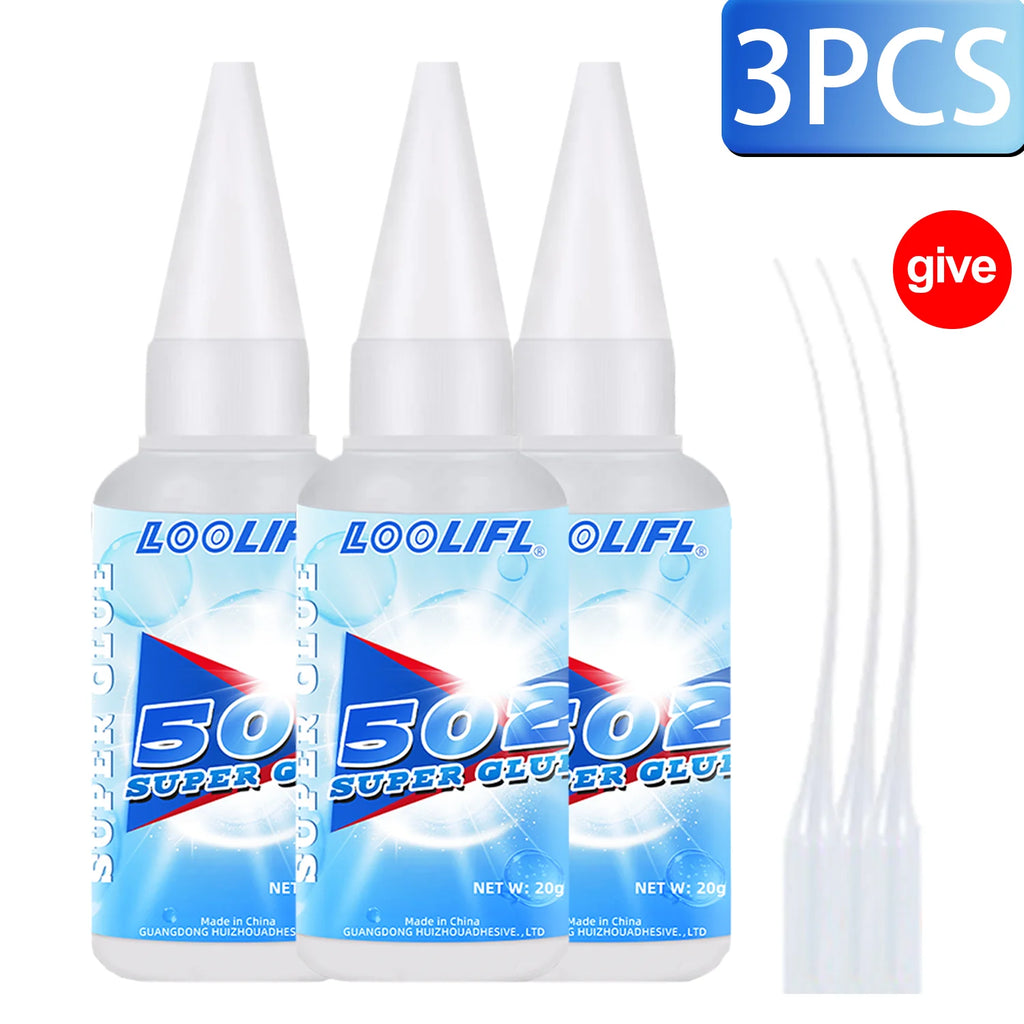 LOOLIFL 1-8pcs 502 Super Glue Instant Quick-drying Cyanoacrylate Adhesive Leather Glass Wood Metal Strong Bond Liquid Glue Tool