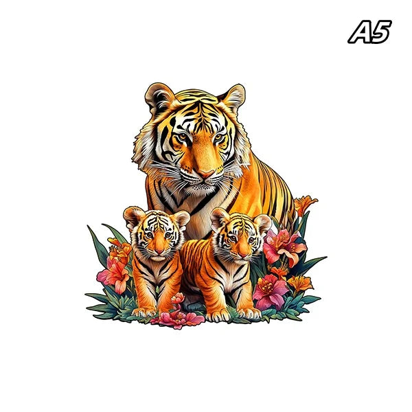 Unique Brain Training Animal Shape 3D Tiger Animal Jigsaw Puzzle Educational Wooden Toy Gift for Adults Kids Interactive Games
