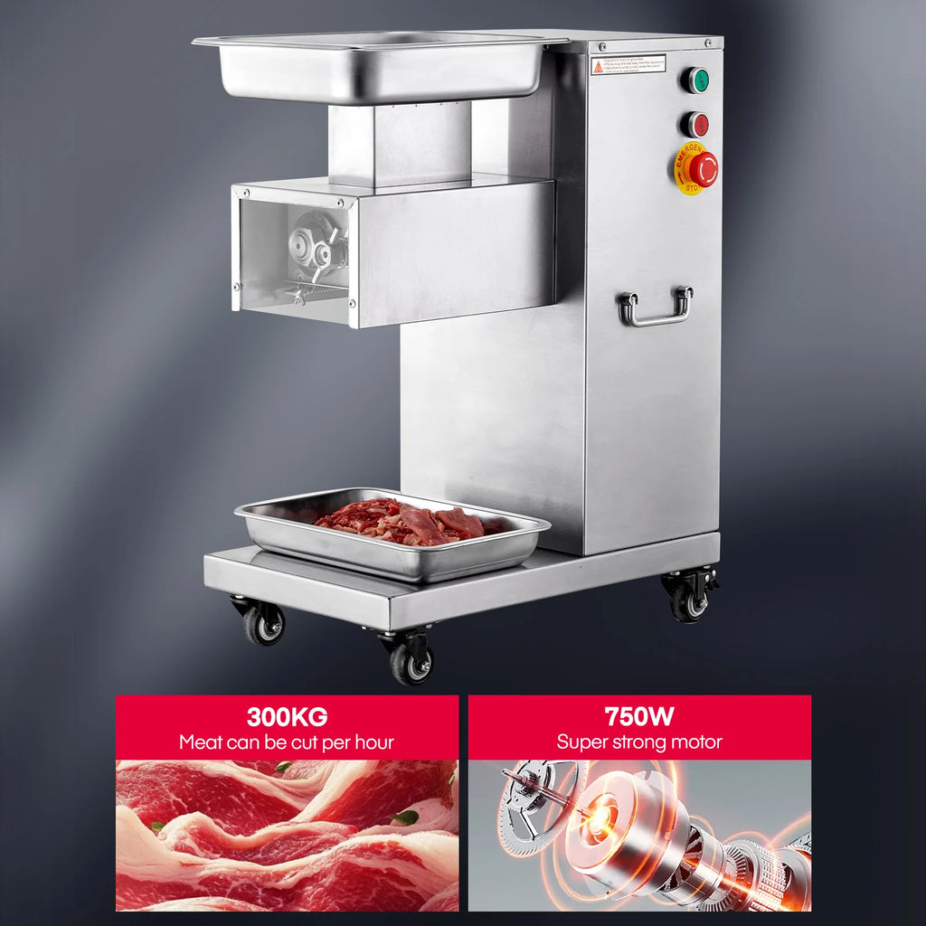 Commercial Meat Cutter Machine, 551Lbs/H Electric Meat Slicer with 3mm Stainless Steel Blades, Removable Dual Blades, Cubes & Strips & Slices, Heavy Duty for Beef Chicken Lamb Pork, 110V – Stainless Steel