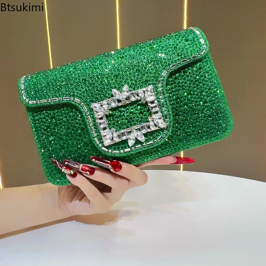 New Ladies Luxury Crystals Evening Bags Sparkling Diamond Dinner Party Dress Bags Metal Chain Wedding Clutch Purses and Handbags