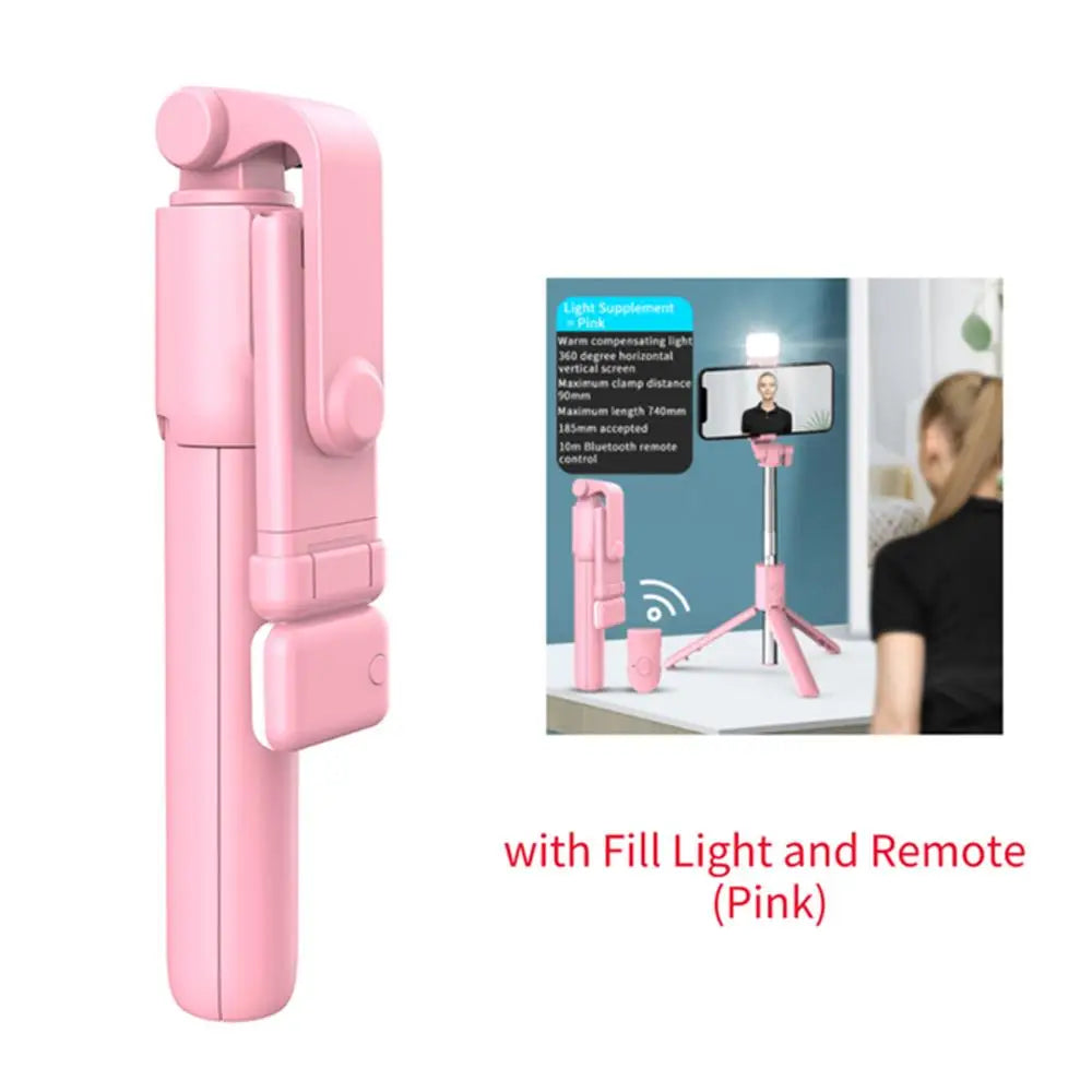 Portable Mini Bluetooth Selfie Stick Tripod Holder With Remote Shutter LED Fill Lamp Extendable Wireless Retractable Phone Stand
