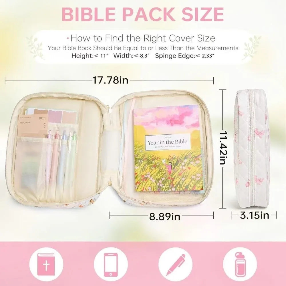 New Floral Design Bible Cover Case Zipper Pocket Handle Storage Bags Bible Cover Bag Prayer