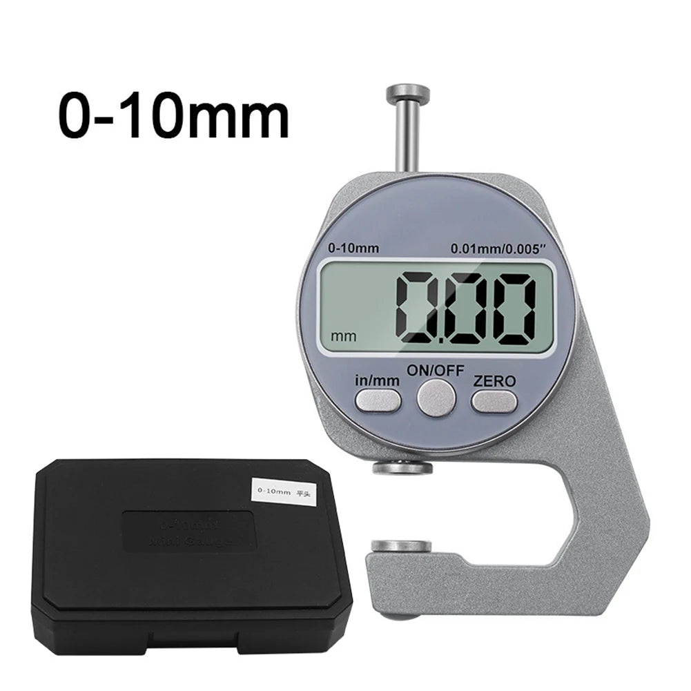0-10mm Digital Thickness Gauge with Aluminum Body and Stainless Steel Flat Elbow Pointed Measuring Heads for Lab Use