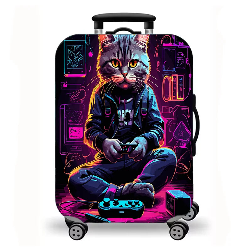 Luggage Cover, Starry Night Cat Cartoon Fantasy Print Stretch Suitcase Protector, Washable Anti-Scratch Travel Baggage Cover