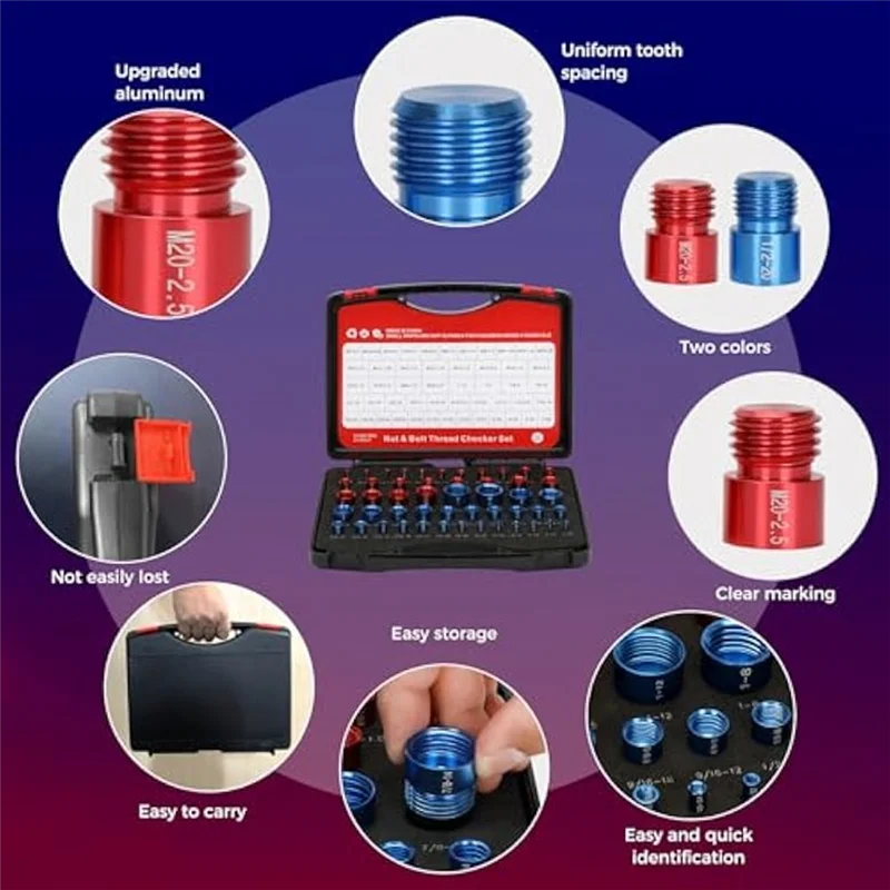 A84E-Ut And Bolt Thread Checkers For Nut Bolt Size Finder And Identifier Standard And Metric Thread Checkers Set