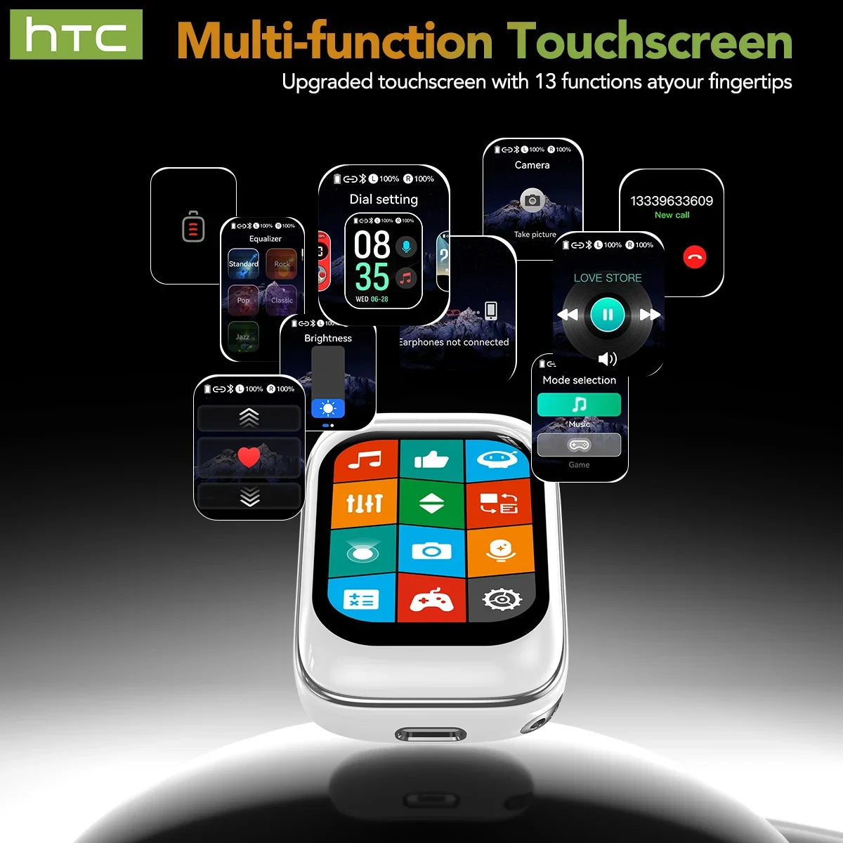 [HTC NE48]Side-Sliding Flip Bluetooth Earphones AI Translation Earbuds HD Touchscreen TWS in-Ear Wireless Headphones