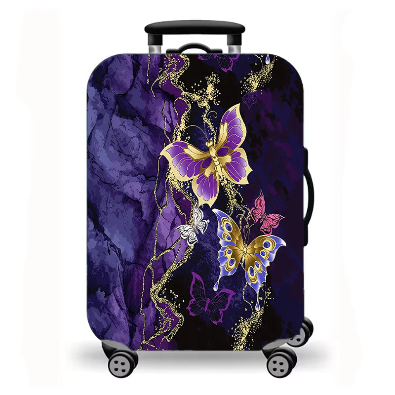 Luggage Cover, Gold Foil Marble Fluid Butterfly Print Stretch Suitcase Protector, Luxury Abstract Design for Travel