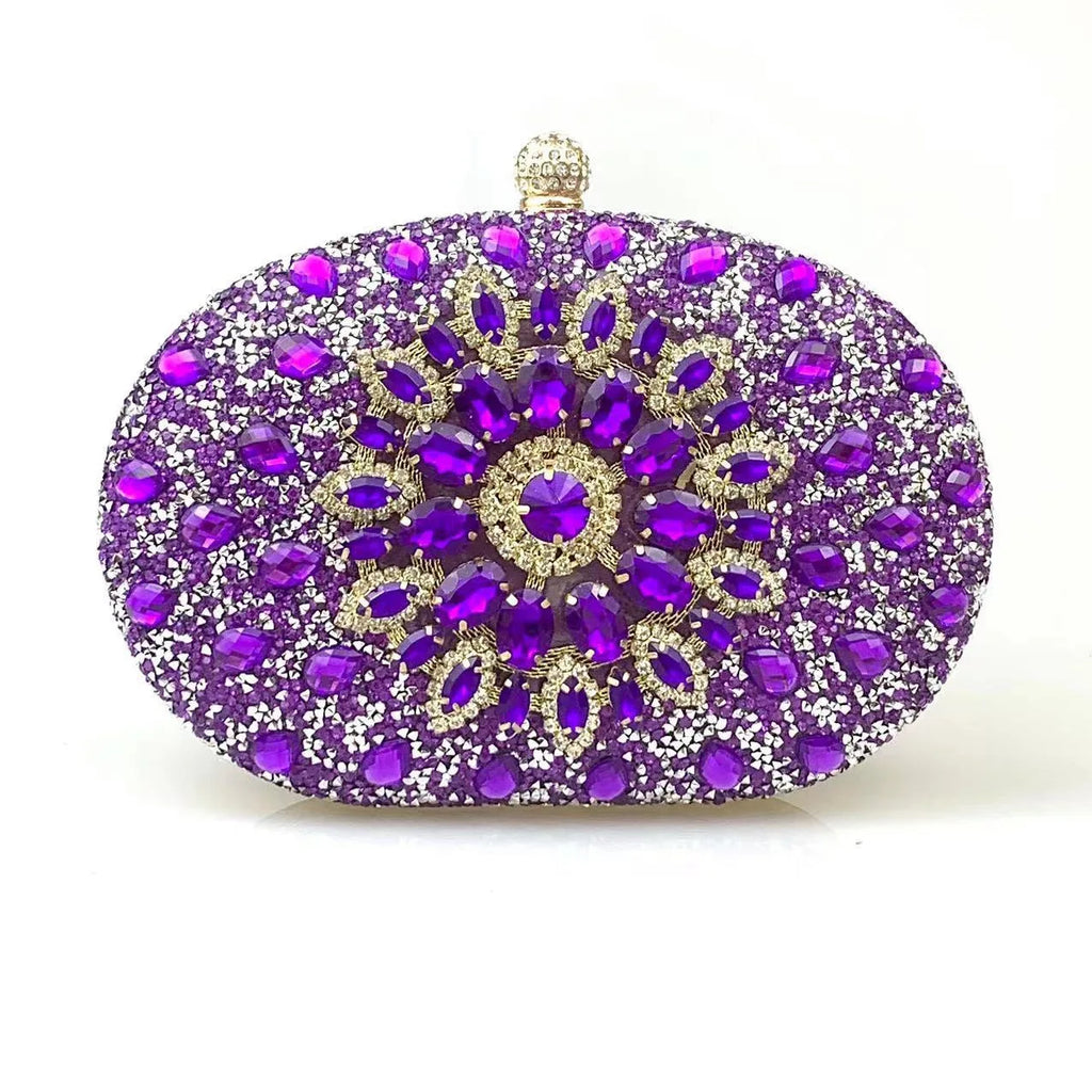 Flower Rhinestones Evening Bags Metal Prom Clutch Diamonds Clutch with Chain Shoulder Handbags Wedding Female Dress Purse Gift