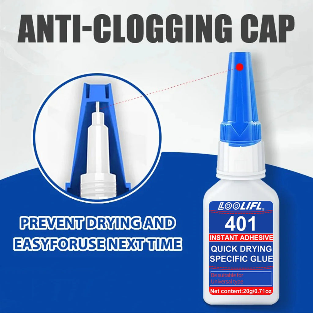 Loolifl 401 Instant Adhesive - Multi-Purpose Strong Super Glue for Metal, Ceramic, Plastic, 20g Quick-Drying Cyanoacrylate Glue
