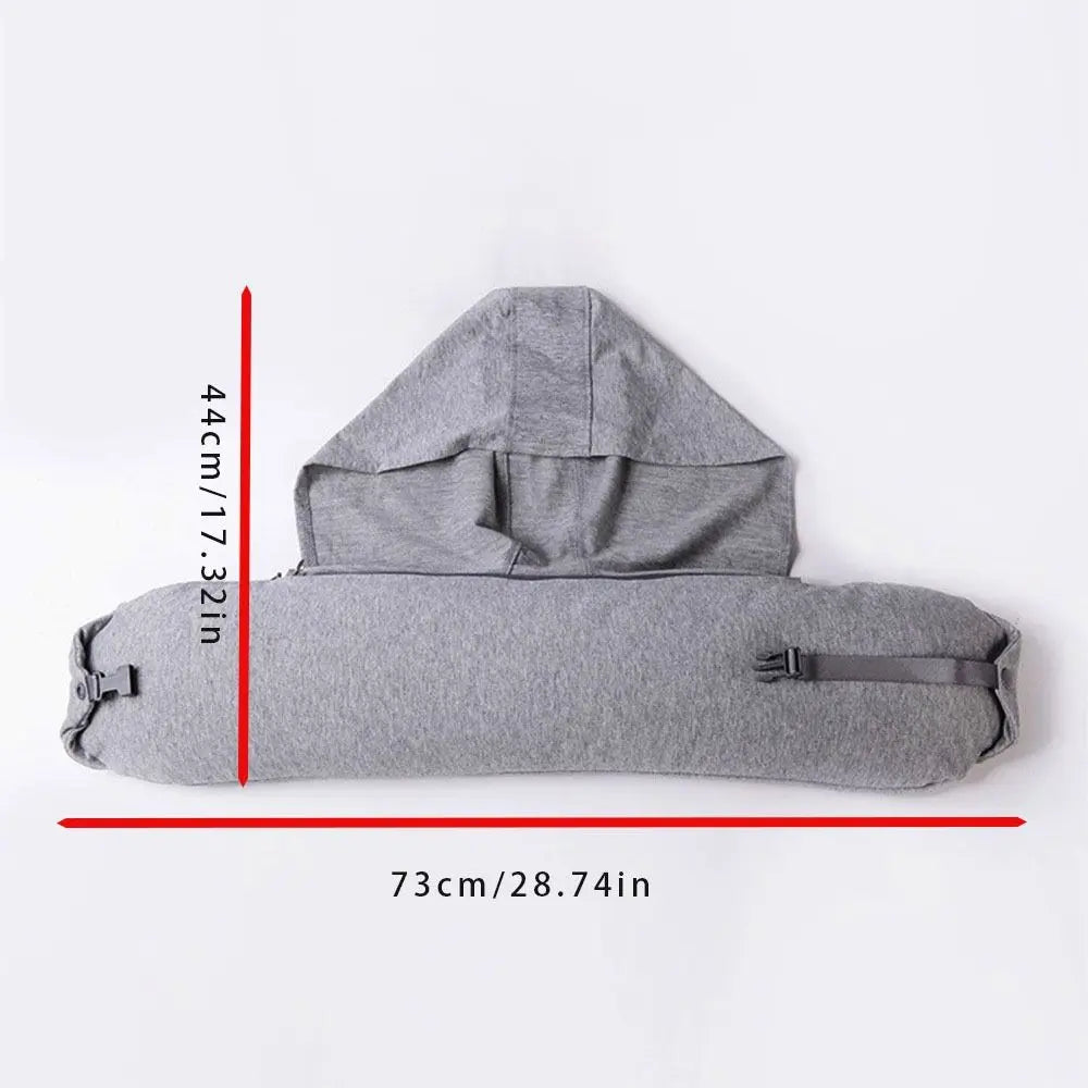 Fillable Travel Neck Pillow Neck Support with Hood Nap Pillow Adjustable with Storage Pouch Airplane Neck Pillow
