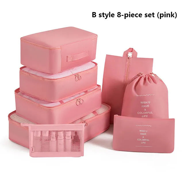 9Pcs Travel Packing Cubes Set Waterproof Luggage Organizer with Drawstring Pouches for Clothes Shoes Cosmetics Underwear - Suitc