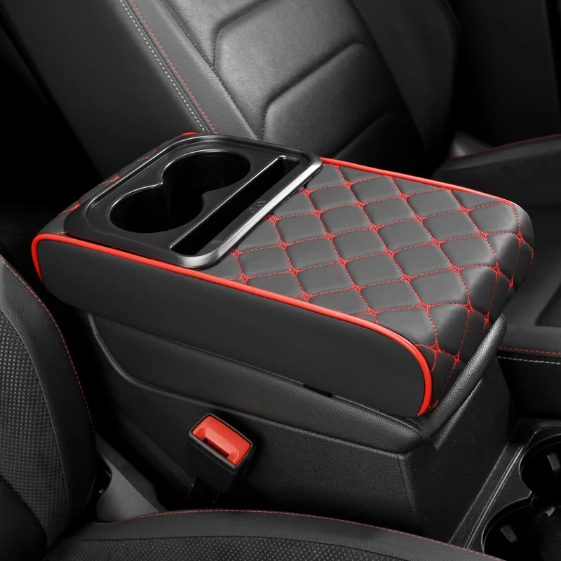 PU Leather Car Center Console Storage Height Pad with Cup Holder, Phone Card Slot, Dual Pockets or No Pocket Storage