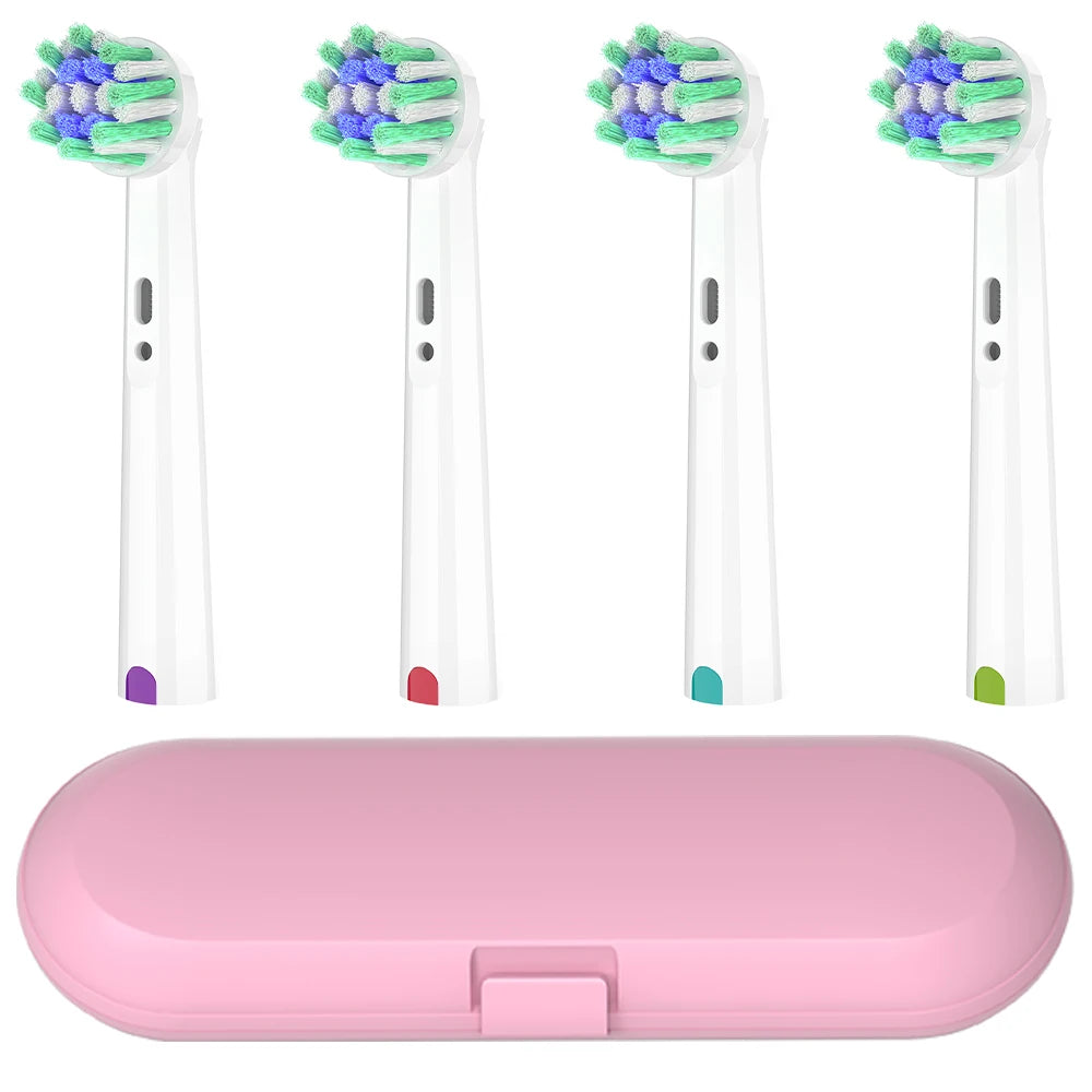 Toothbrush Protective Box & 4 Cross Clean Replacement Brush Heads Compatible with Oral B Electric Toothbrush, Home Travel Use