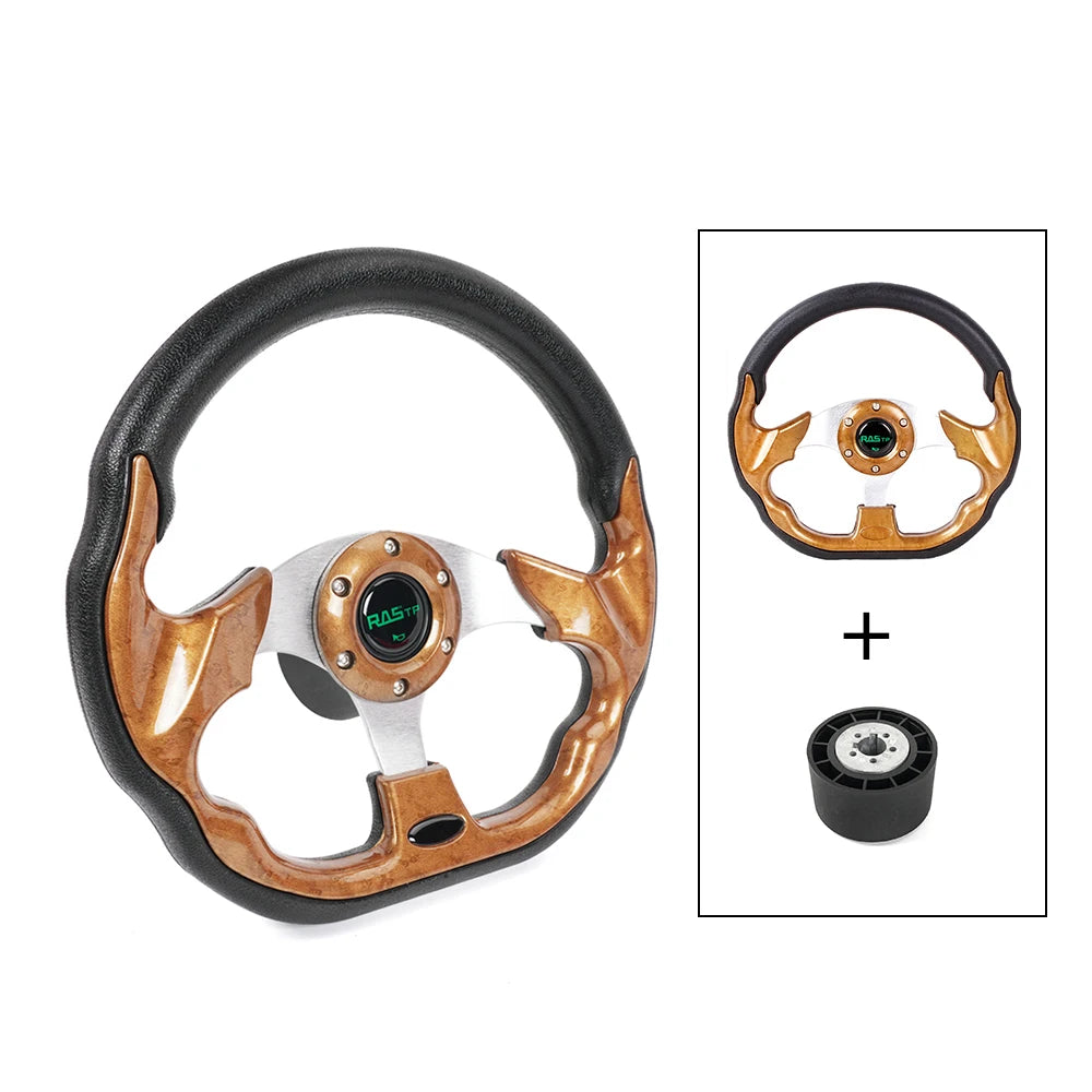 RASTP-12.7" Marine Boat Steering Wheel with Hub Adapter 3/4" Axle Keyway 3 Spokes for Most Marine Boats,Yachts STW031+QR045