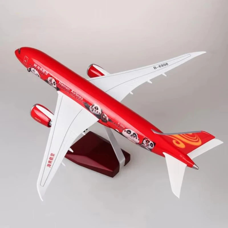 43CM Plane Model 1:130 Scale Diecast Model Hainan Airlines Panda B787 Resin Airplane With Light Wheels Toy Collection Display