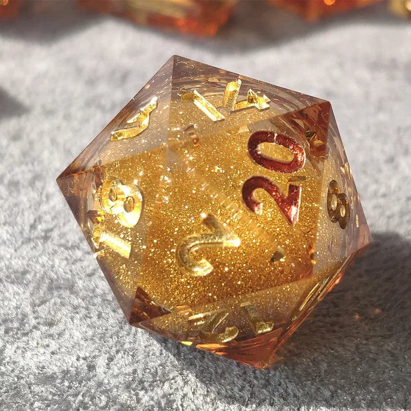 MINI PLANET Gold Sand Liquid Core Dice D&D Set Handmade Polyhedral Resin Dice With Sharp Edge For TRPG DND D6 D20 Dice Games