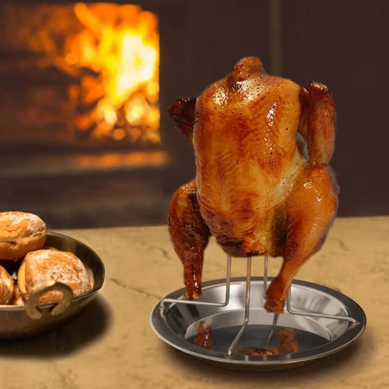 Roasting Chicken Grill Stand Roaster Rack with Tray Kitchen Outdoor BBQ Tools Stainless Steel Non-stick Grilled Chicken Plate
