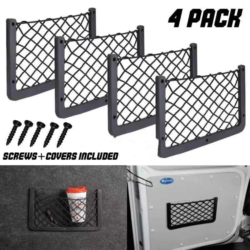 4PCS Car Storage Net Bags Mesh Pockets Universal Car Seat Side Back Storage Net Bag Phone Holder Pocket Organizer