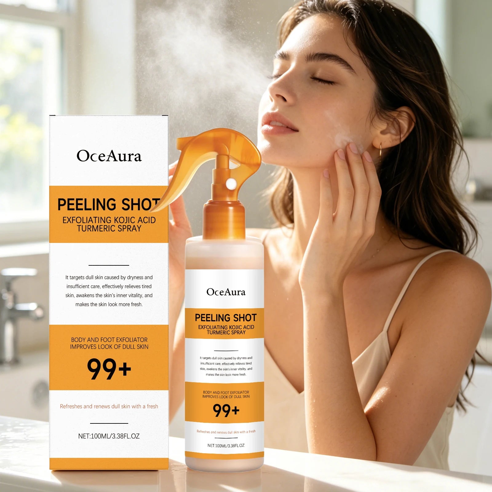 Kojic Acid Turmeric Spray Dead Skin Remover Skin Smoothing Gently Exfoliating Peeling Solution Brightening Hydrating Skin Care