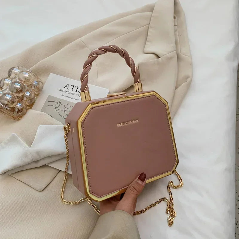Hard Box Shape PU Leather Crossbody Bag with Short Rope Handle for Women 2022 Shoulder Handbags and Purses Lady Travel Cute Tote