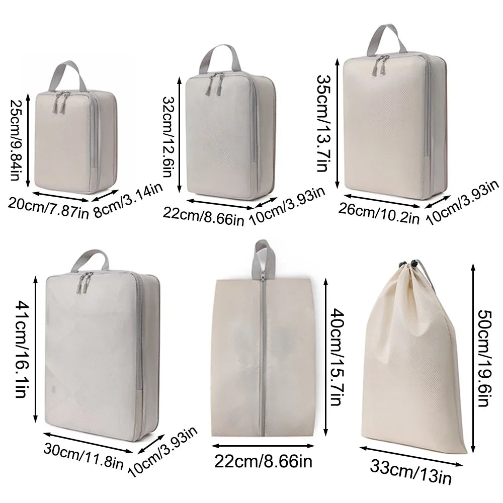 Set/6 pcs Compressible Packing Travel Storage Bag Cubes Waterproof Suitcase Nylon Portable With Handbag Luggage Organizer