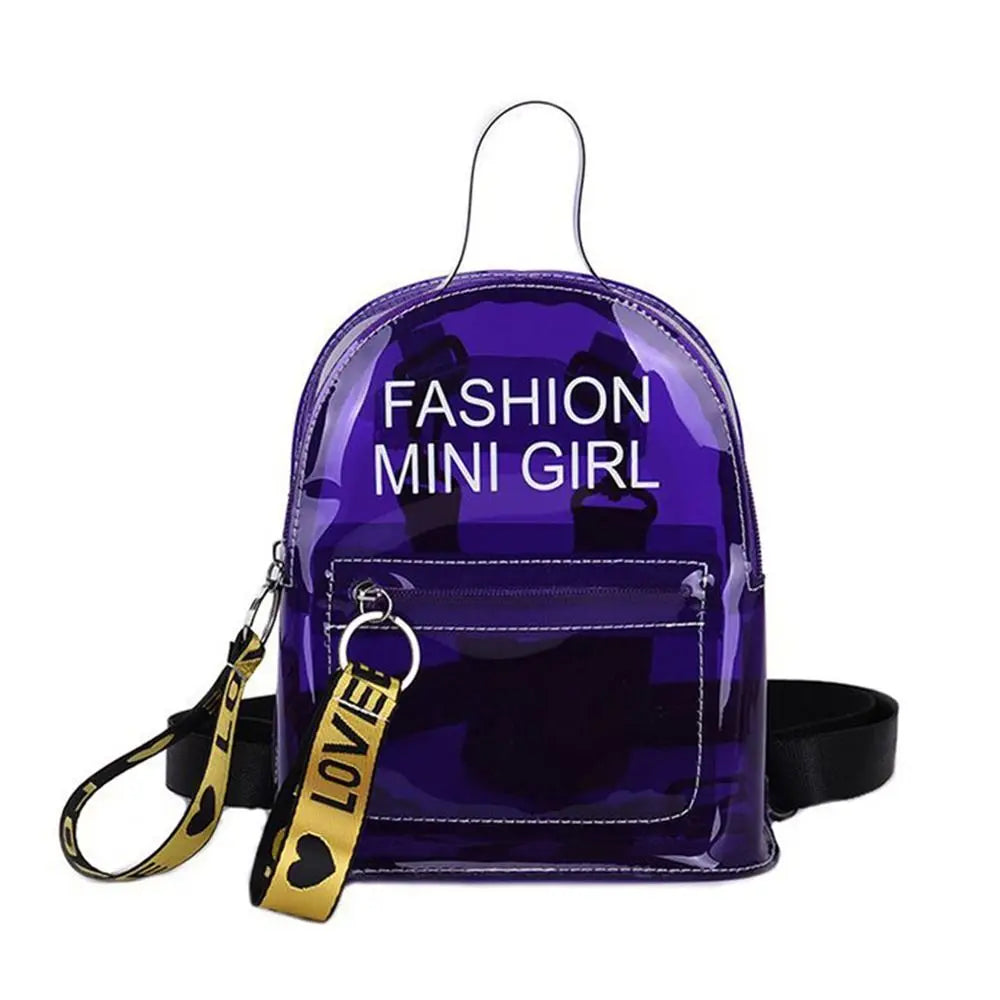 Transparent Laser Backpack for Women Candy Color Letter Fashion Mini Shoulder Bag PVC Jelly Small Schoolbag