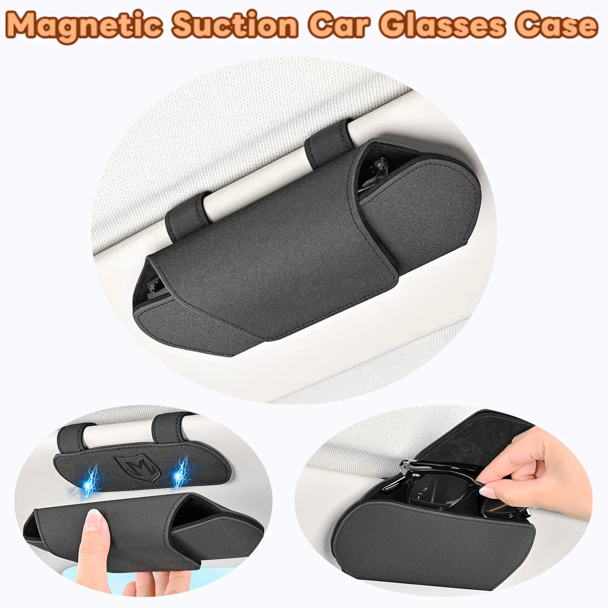 High-end Leather Car Magnetic Glasses Case Sun Visor Sunglasses Bag One-Hand  Glasses Holder for Most Car Interior Accessories