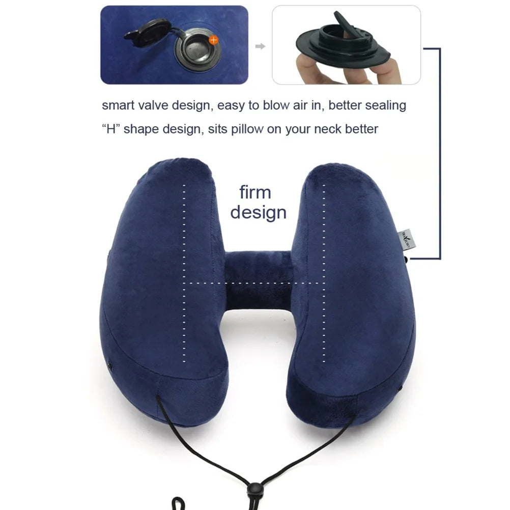 1PC Neck Pillow Travel Inflatable U-shaped Pillow H Hooded Aviation Neck Pillow with a Blackout Windproof Cap Portable