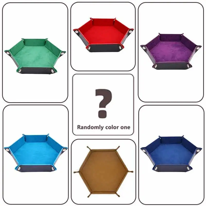 High Quality  Foldable Dice Tray Box PU Leather Folding Hexagon Coin Square Tray Dice Game