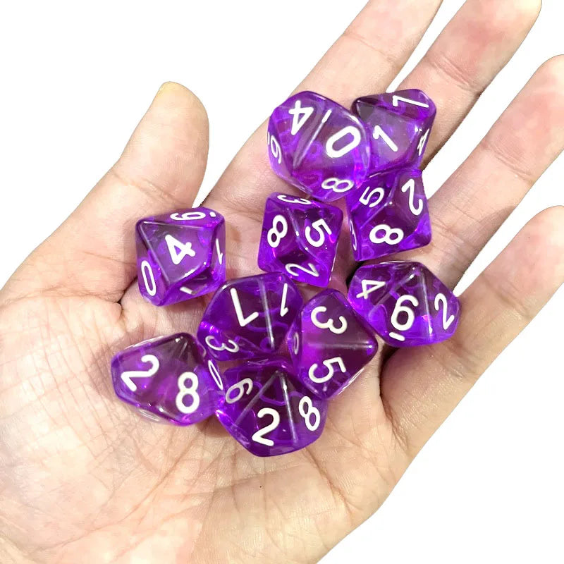 10pcs 10 Sided Dice D10 Polyhedral Clear transparent Dices for Board Games 0-9 Number 18mm RPG Dice Family Dice