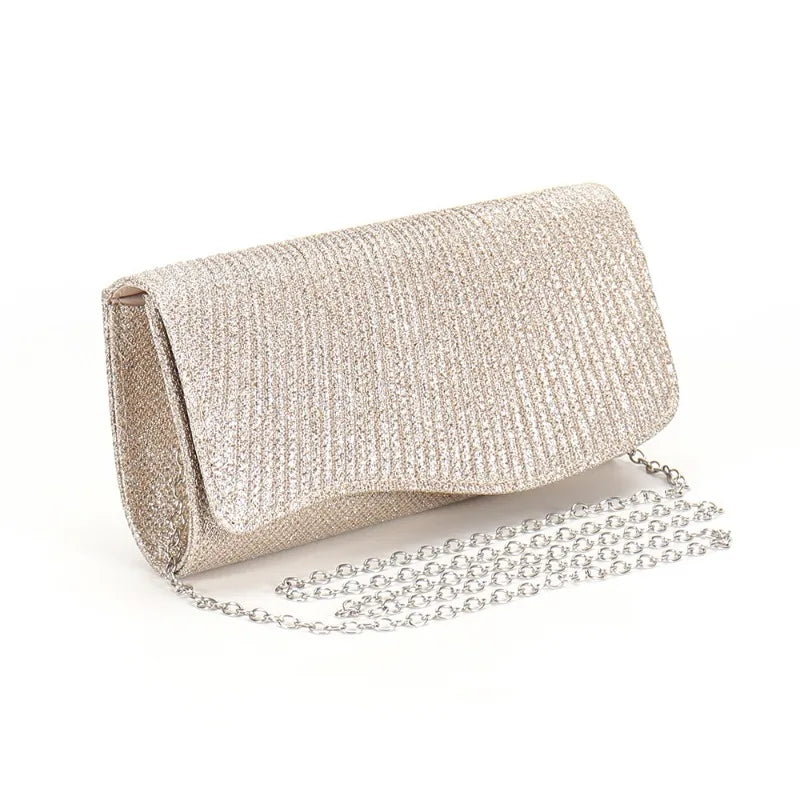 2026 New Women Fold Glitter Handbag Shiny Envelope Evening Bag Ladies Pleated Silver Clutch Chain Wedding Party Mini Long Purse