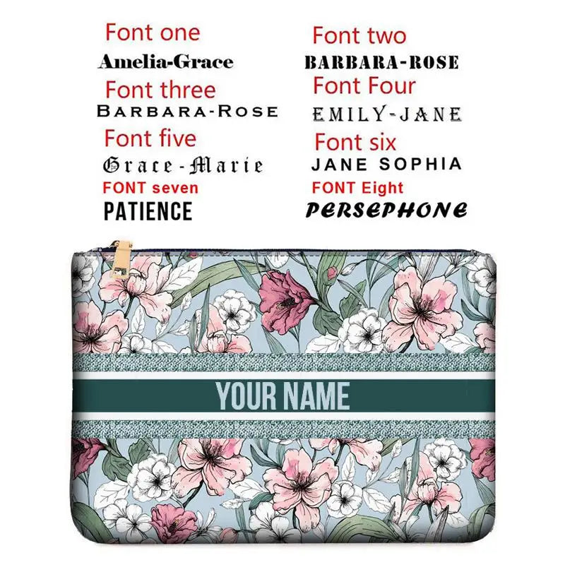 Graceful Customizable Name Women's Canvas Clutch Makeup Bag Purse Party Weekend Vacation Travel Cosmetic Bag Mobile Pouch Wallet