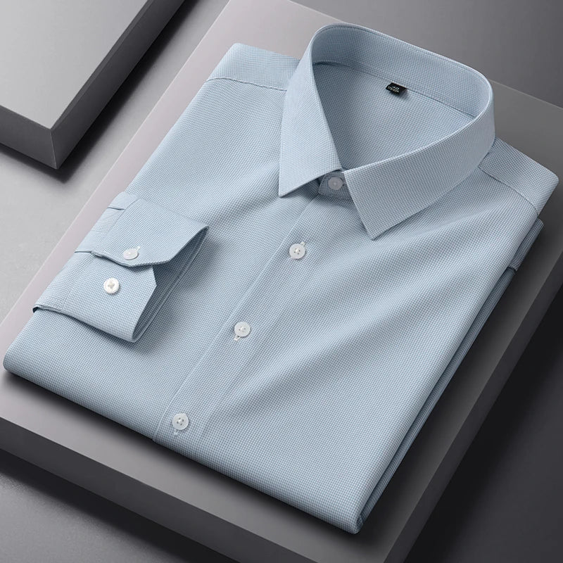 New Anti-Wrinkle Men Shirts Long Sleeves Dress Shirts For Men Slim Fit Camisa Social Business Blouse Plaid Striped Office Shirt