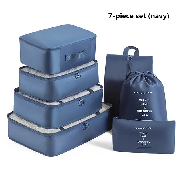 9Pcs Travel Packing Cubes Set Waterproof Luggage Organizer with Drawstring Pouches for Clothes Shoes Cosmetics Underwear - Suitc