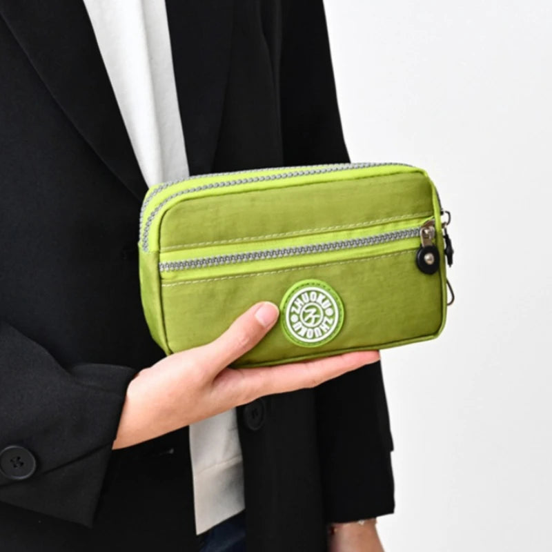 2026 New Clutch Women's Bag Three-Layer Zipper Mini Nylon Cloth Solid Color Mobile Phone Bag Coin Purse