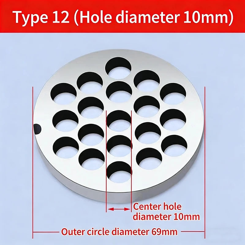 12 # Electric Meat Grinder Orifice Plate Blade Accessories, Stainless Steel Orifice Plate Grate Discharge Plate Round Knife