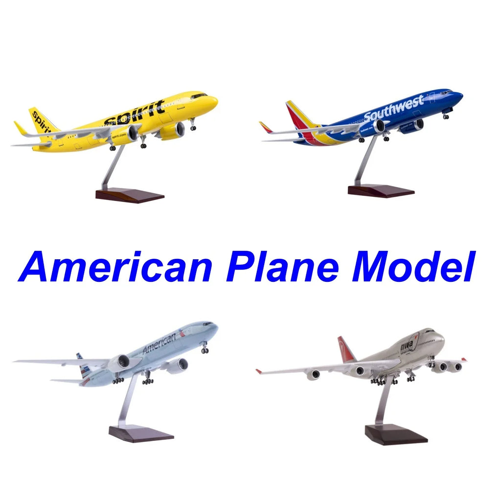47cm Toys Model Airplane A320 B737 B747 B777 B787 MD-11 American Spirit NWA MD11 Resin Plane With Light Collection